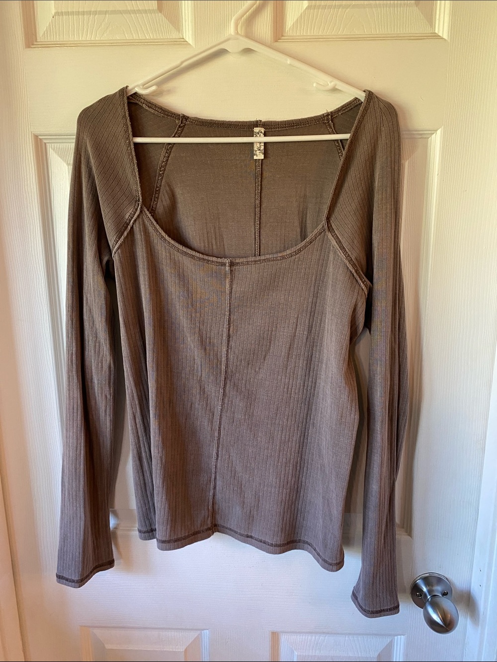 Free People Ribbed Square-Neck Long Sleeve Top - Scoop Neck Stretch